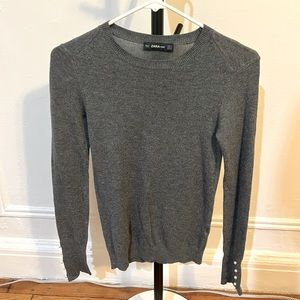 Zara gray sweater sz S with pearl beading detail on sleeve